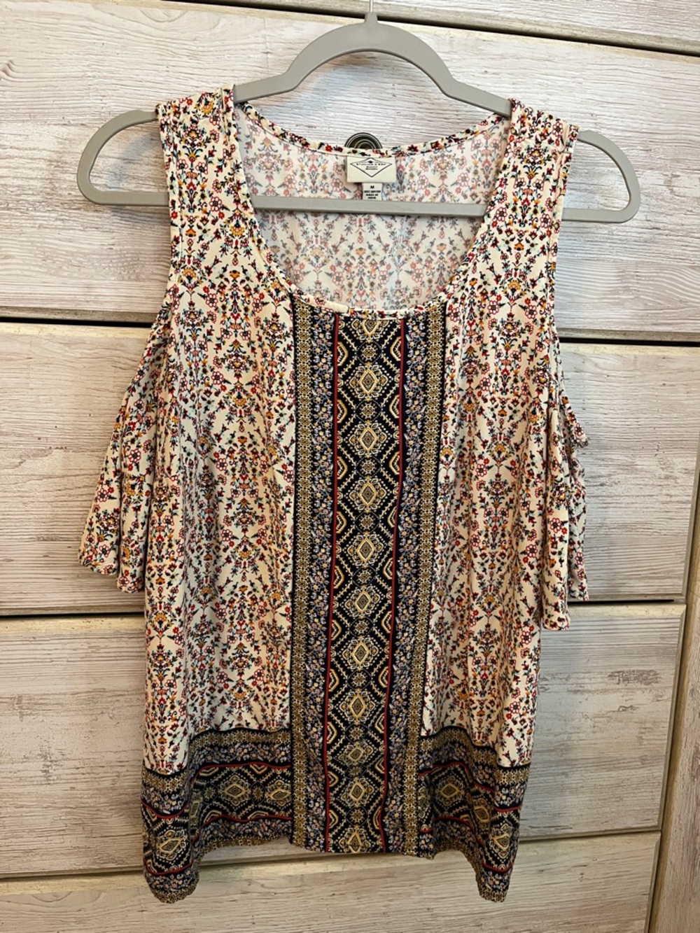 Boho Cream Floral Cold-Shoulder Blouse!